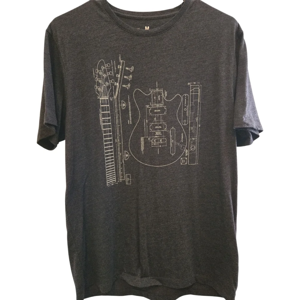 Banana Republic Dark Gray Guitar Design Tee SZ M